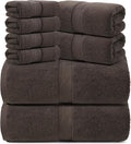 REDKISS Luxury 100% Cotton 8 Piece Bath Towel Sets, 2 Bath Sheets (35x70 in), 2 Hand, 4 Washcloths, Super Absorbent & Quick-Dry Shower Towel for Bathroom Spa Gym Hotel Yoga - Brown