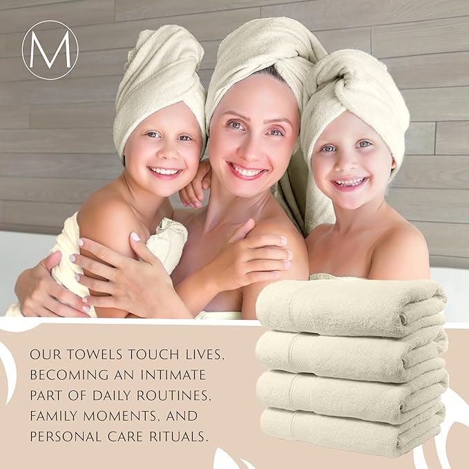 MAURA Ivory Extra Large Turkish Cotton Luxury Bath Towels Set of 4. Ultra-Soft, Thick & Plush Towels for Bathroom - Cream