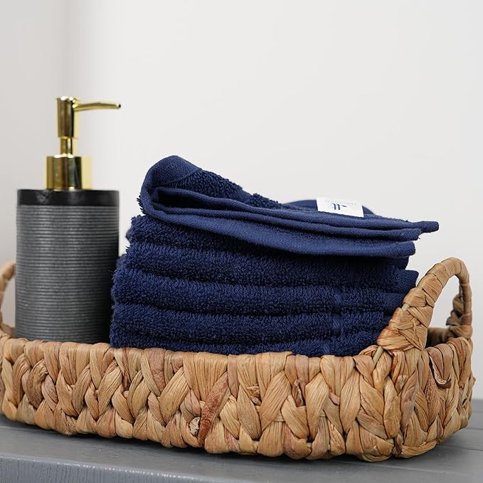 Tens Towels Pack of 12 Washcloths, 12 x 12 Inches, Lighter Weight, Quick to Dry, Super Soft & Absorbent, Gentle Face Towels, Hotel Quality, Perfect for Bathroom, Gym, Spa (Navy, 12 Pack)