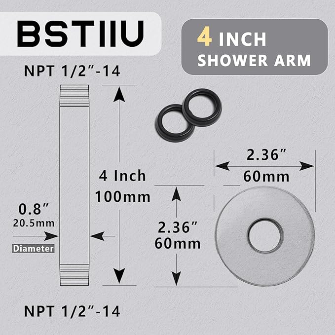 4 Inch Shower Arm with Flange, Ceiling Mounted Shower Head Extension Arm, 1/2 NPT Straight Arm for Rain Shower Head, Stainless Steel Shower Head Extension Replacement Pipe Arm,Chrome