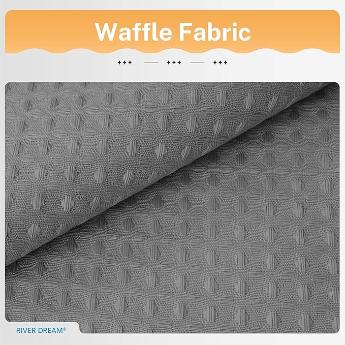 River Dream 3 in 1 Shower Curtain Set, Stall Waffle Fabric Shower Curtain and Waterproof Clear Liner Set with Double Sided Metal Hooks, Grey, 36" W*72" H