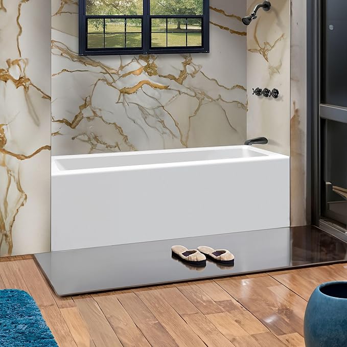 Fine Fixtures Acrylic, Fiberglass Alcove Soaking Bathtub with Integral Apron Front in Glossy White - Right Hand Drain, 66" x 36"