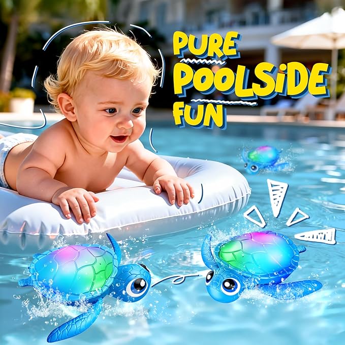 Electric Swimming Turtle Bath Toys - Automatic Swimming with Colorful LED Lights, Rechargeable & Auto Shut-Off, Water Pool Floating Toys for Toddlers Kids Ages 1-3 2-4 4-8