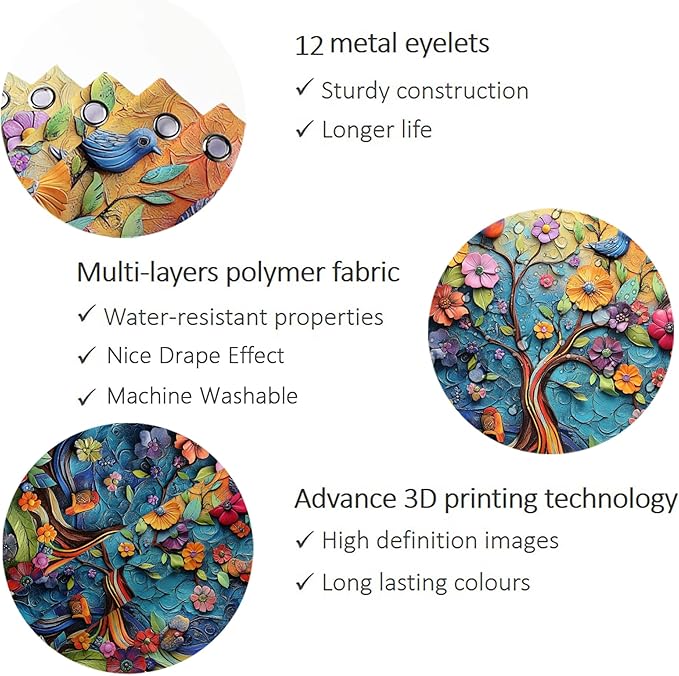Bohemian Shower Curtain, Boho Floral Print Water Repellent Polyester Fabric for Bathroom Decor, 72×72 Inch Standard Size with 12 Hooks, Also as Room Divider