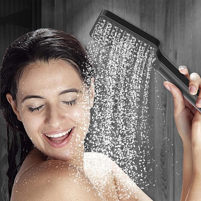 Shower System Modern Rain 8 inches Brass Faucet Set With Valve and Diverter Shower Mixer With Handheld High Pressure Square Rainfall Shower Valve (8'' Wall Mount, Matte Black)