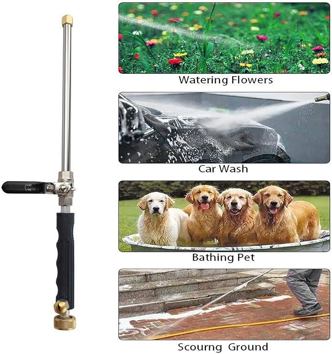 High Pressure Power Washer wand, Hydro Jet Water Hose Nozzle,Watering Sprayer Cleaning Tool, Wand Lance for Gutter Patio Car Pet Window Glass Black