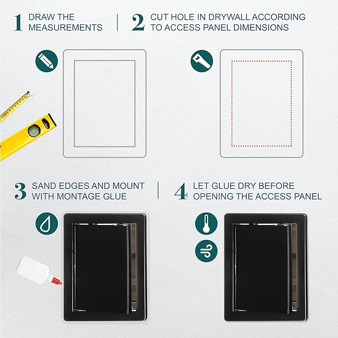 8" x 10" Black Plastic Access Panel - Service Shaft Door Panel for Plumbing, Electricity, Heating, Alarm Wall Access Hole Cover