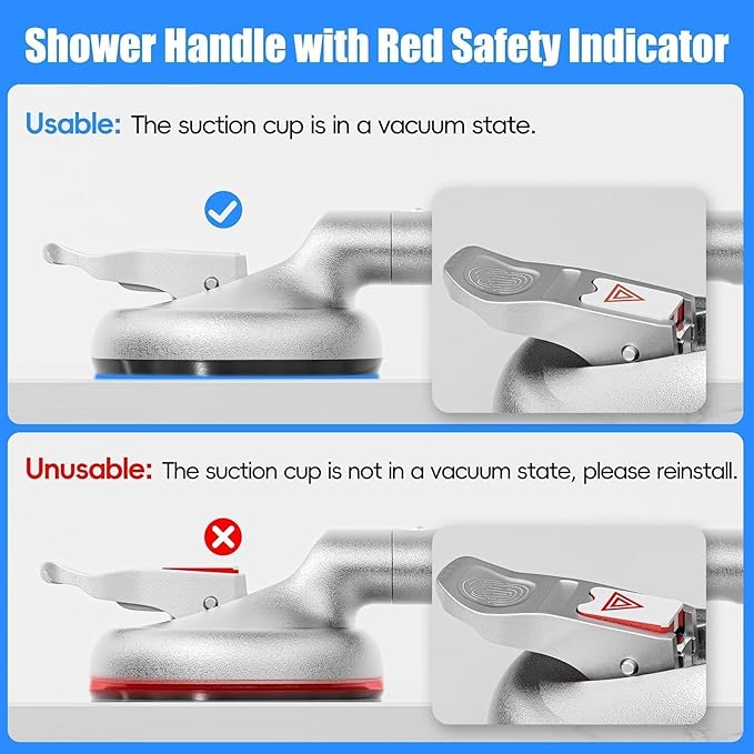 SPECILITE 17 Inch Grab Bars for Bathtubs and Showers, Seniors Handles for Elderly Strong Suction Handicap Safety Handrail for Bathroom Toilet Tiles Glass Gray Silver