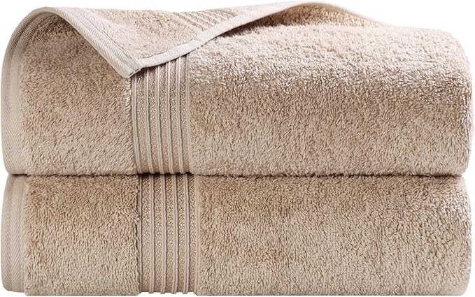 Superior Egyptian Cotton Bath Towel Set, Home Bathroom Towels, Master, Guest Bath, Decor Essentials, Quick Dry, Absorbent, Large Body Towels, Spa, Hotel, Resort, Adult, Kids, Set of 2, Taupe