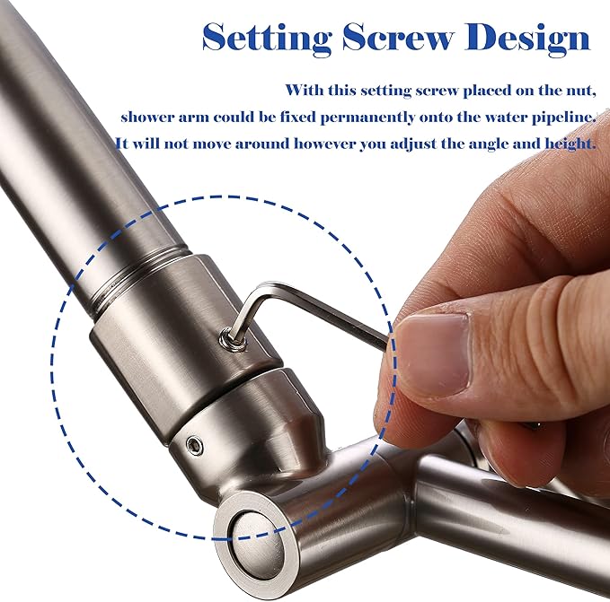 Brushed Nickel Shower Arm Extension - 13'' Adjustable Height & Range, Locking Nuts, Universal Connector for Rain & Handheld Shower Heads