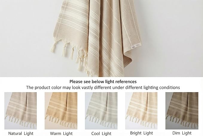 Bazaar Anatolia Turkish Beach Towel – 100% Cotton, Quick Dry, Sand Free Towel for Bathroom, Travel, Camping – Oversized 71x39 Inches – Stripe Beige