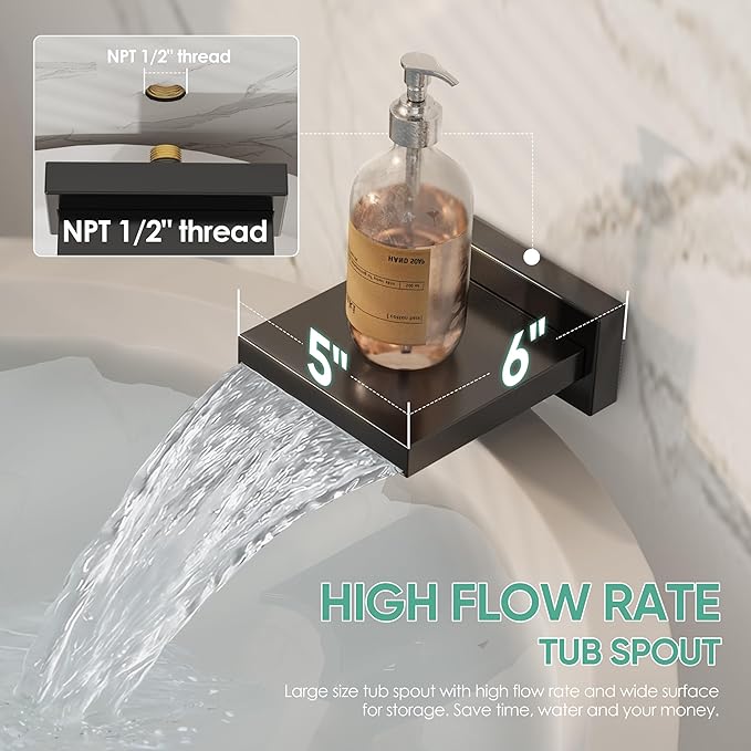 Black Shower System with Tub Spout, All Metal Tub Shower Faucet Set with 10" Rain Shower Head and Handheld Spray combo, Wall Mounted Tub Shower Systems with Valve and Trim Kit, Matte Black