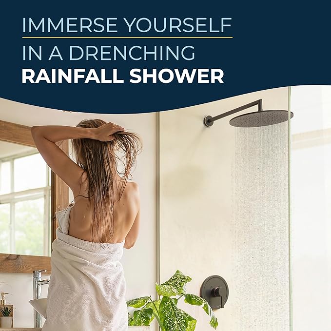 HammerHead Showers® Solid Metal 12 Inch Rainfall Shower Head, Large Rain Shower Head, 2.5 GPM High Flow Shower Head Optimized for Pressure, Wall-Mounted or Ceiling Rain Shower Head, Oil Rubbed Bronze
