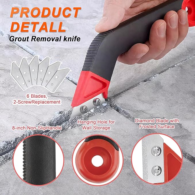 BDS-HOME 23 Pack Grout Removal Tool Kit, 2 Tile Grout Saws with 6 Extra Blades, 2 Hand Grout Saw with 5 Cleaning Sawtooth Blades, Hook Knife, for Bath Shower Floor Tile Grout Cleaning Caulk Remover