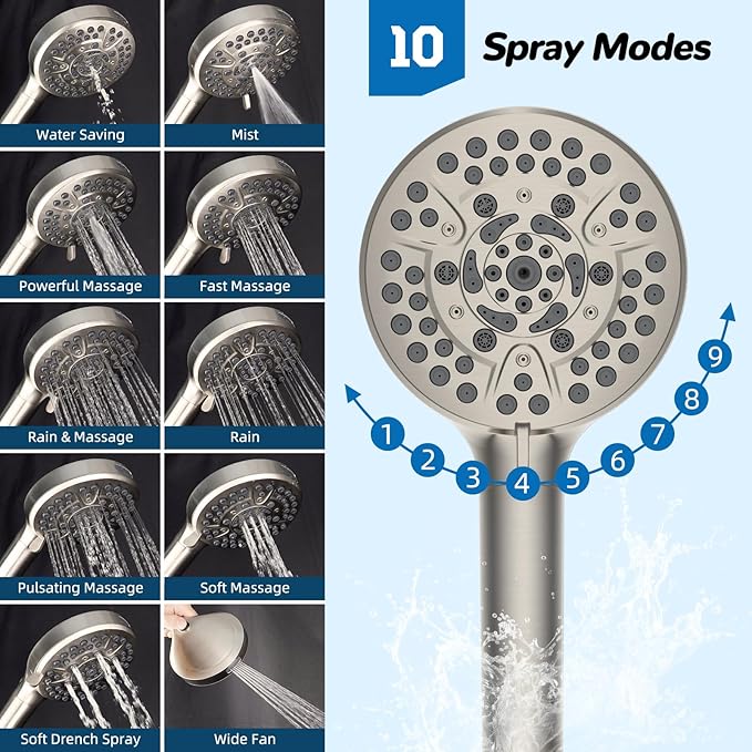 Hibbent cUPC Certified 13'' Shower Head Combo, High Pressure 5 Spray Rainfall Showerhead, 10 Spray Handheld, All Metal Easy Reach 4-way Diverter Arm with Pause Mode, 71'' Hose & Holder, Brushed Nickel