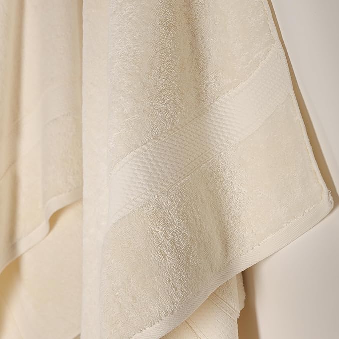 Superior Egyptian Cotton Pile Bath Towel Set of 2, Ultra Soft Luxury Towels, Thick Plush Essentials, Absorbent Heavyweight, Guest Bath, Hotel, Spa, Home Bathroom, Shower Basics, Cream