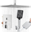 Shower System Modern Rain 8 inches Brass Faucet Set With Valve and Diverter Shower Mixer With Handheld High Pressure Square Rainfall Shower Valve (12'' Ceiling Mount, Chrome Polished)
