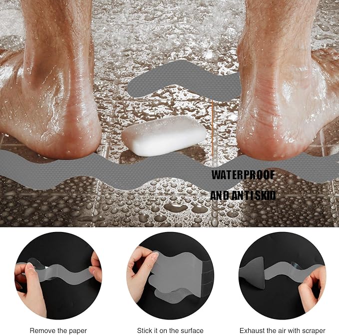 36 PCS Anti Slip Shower Stickers, Safety Bathtub Strips Adhesive Decals with Premium Scraper for Bath Tub Shower Stairs (Grey)
