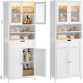 VASAGLE Storage Cabinet with LED Lights, Freestanding Storage Unit with Adjustable Shelves, Drawer, Open Compartments, for Bathroom, Living Room, Kitchen, Cloud White UBBC767WH01S