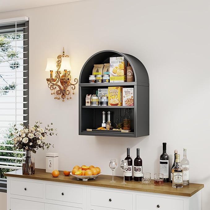 Arched Wall Shelf, Bathroom Arched Wall Cabinet with Adjustable Shelves for Bathroom, Living Room, Dining Room, Laundry, Kitchen