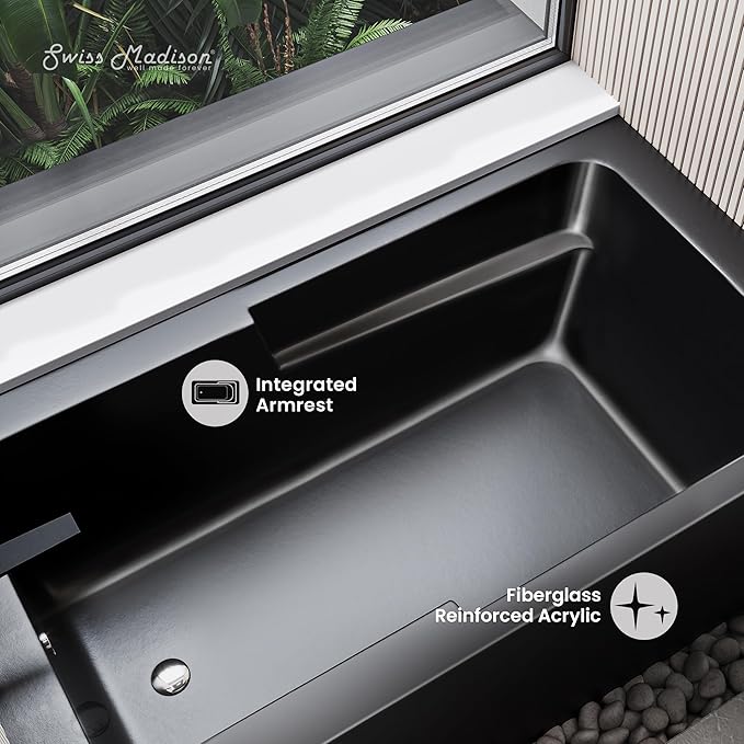 Voltaire 54 in. x 30 in. Acrylic Matte Black, Alcove, Integral, Left-Hand Drain, Apron Bathtub