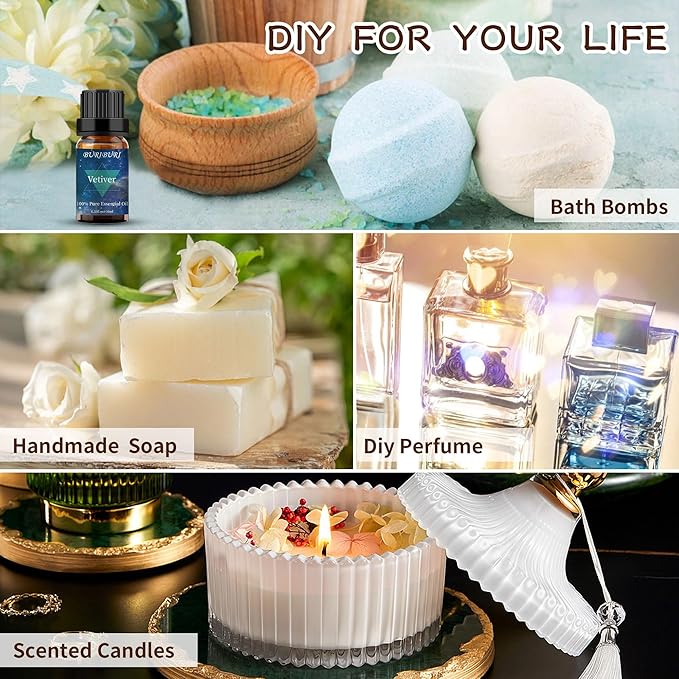BURIBURI Sandalwood Oils and Vetiver Essential Oils Gifts Set, 2Pcs 100% Pure Aromatherapy Sandalwood Essential Oils for Diffuser, Massage, Soap Making