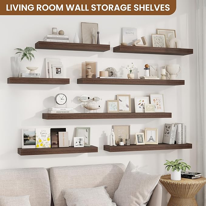 fuqing Floating Shelves for Wall, Wall Mounted Wood Floating Shelf with Invisible Brackets for Living Room, Bathroom, Bedroom, Kitchen Storage and Decor, 40 Inch Set of 2, Walnut
