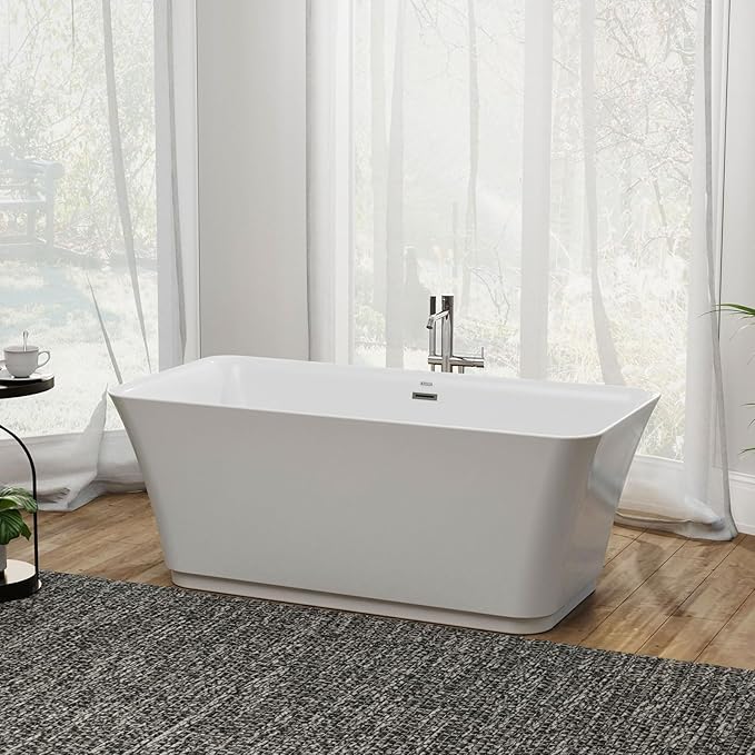 Empava 59" Luxury Freestanding Acrylic Soaking SPA Tub Modern Stand Alone Bathtubs with Custom Contemporary Design , 59 Inch, White