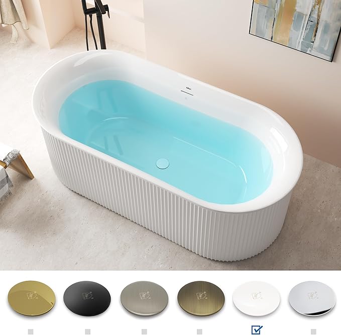 FerdY Nami 67" Acrylic Freestanding Bathtub, V Shape Freestanding Soaking Acrylic Bathtub, Modern White, cUPC Certified, Polished White Pop-Up Drain