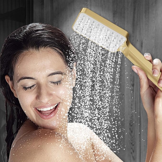 Shower System Modern Rain 8 inches Brass Faucet Set With Valve and Diverter Shower Mixer With Handheld High Pressure Square Rainfall Shower Valve (8'' Wall Mount, Brushed Gold)