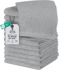 DAN RIVER 12 Pack Wash Cloths for Showering [12x12] - 100% Cotton Washcloths Premium Quality Flannel Face Cloths for Bathroom, Highly Absorbent and Soft Feel Wash Clothes, Silver