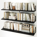 Fun Memories Long Wall Shelves for Bedroom, Set of 3 Large 40-Inch Floating Bookshelves, Rustic Wood Display Shelf for Home and Office (Black)