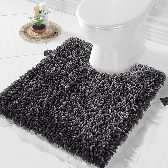 Yimobra Toilet Rugs U Shaped Washable, Soft Comfortable Toilet Mat for Bathroom Floor, Non-Slip Contour Bathroom Rugs for Toilet, Fluffy, Thick, Dry Quickly Absorbent Water, 24 x 20, Dark Grey