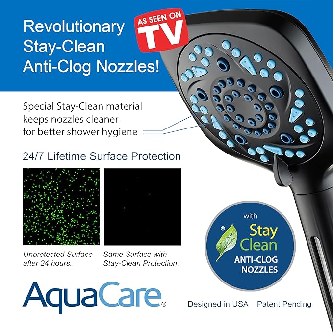 6-way High Pressure 82 Spray Mode Filtered Showerhead Combo - Handheld Shower Head Filters Chlorine to Heal Dry Skin, Revive Hair - Dual Power Wash Cleans Tub, Tile, Pets - Hard Water Softener, Black