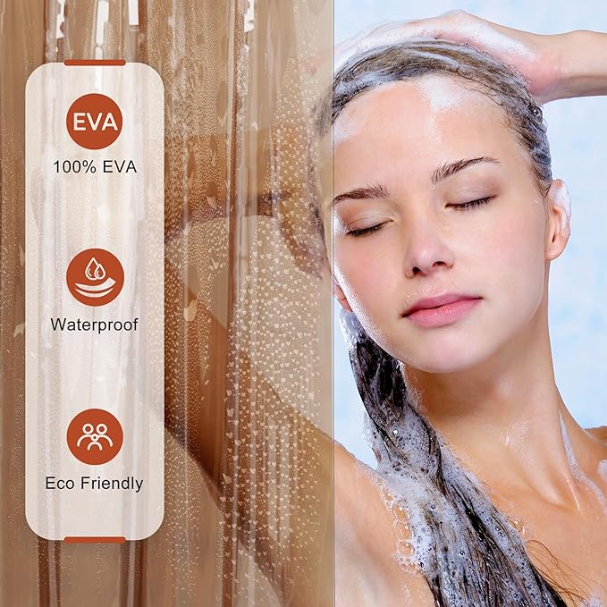 AmazerBath Long Shower Curtain Liner, 100% EVA Soft Clear Amber Heavy Duty 78 inch Shower Curtain and Liner 2-in-1, 72x78 Plastic Bathroom Shower Curtain, 12 Rustproof Grommets & 3 Weighted Stones