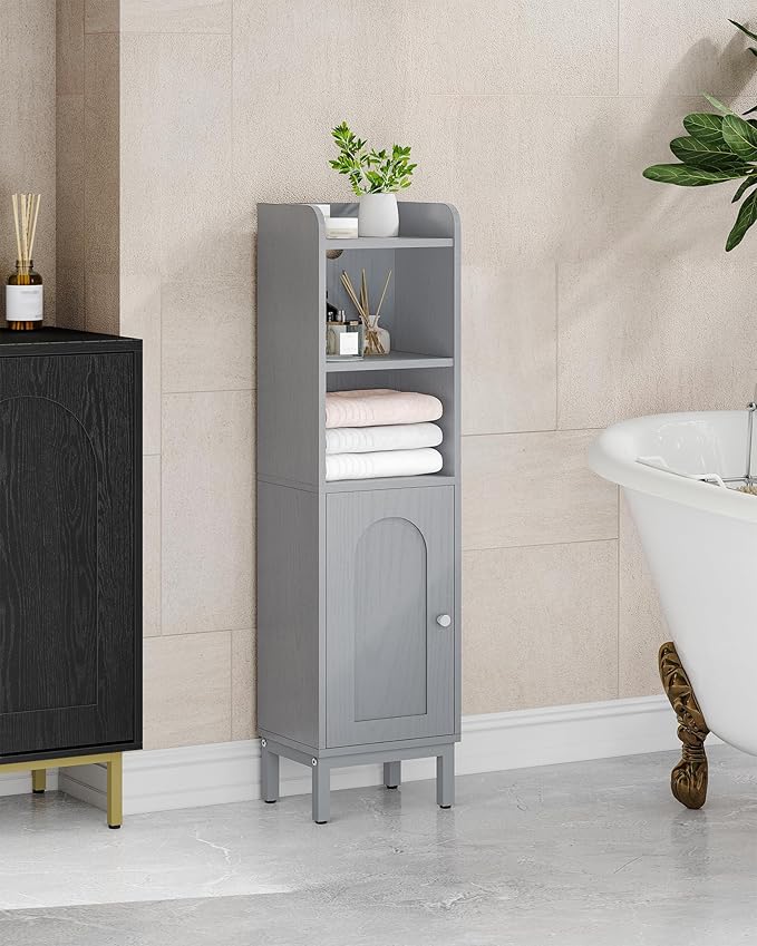 Bathroom Storage Cabinet, Small Corner Floor Cabinet with Door and Shelves, Narrow Toilet Paper Holder, Bathroom Organizer with Adjustable Shelf, for Small Spaces, Gray BC38221GR