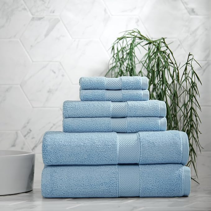 Aston & Arden Egyptian Bath Towel Set - Oversized Ultra Soft Thick & Absorbent, 100% Ringspun Egyptian Cotton Bathroom Towel for Spa, Hotel, 600 GSM, Blue