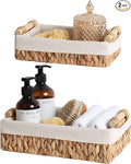 StorageWorks Small Baskets for Organizing, Wicker Bathroom Basket for Toilet Tank Top with Liner, Natural Water Hyacinth, Set of 2