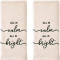 SKL Home Christmas/Winter All is Calm 100% Cotton Embroidered 2pc Hand Towel Set, Decorative for Bath/Kitchen/Bar, Natural