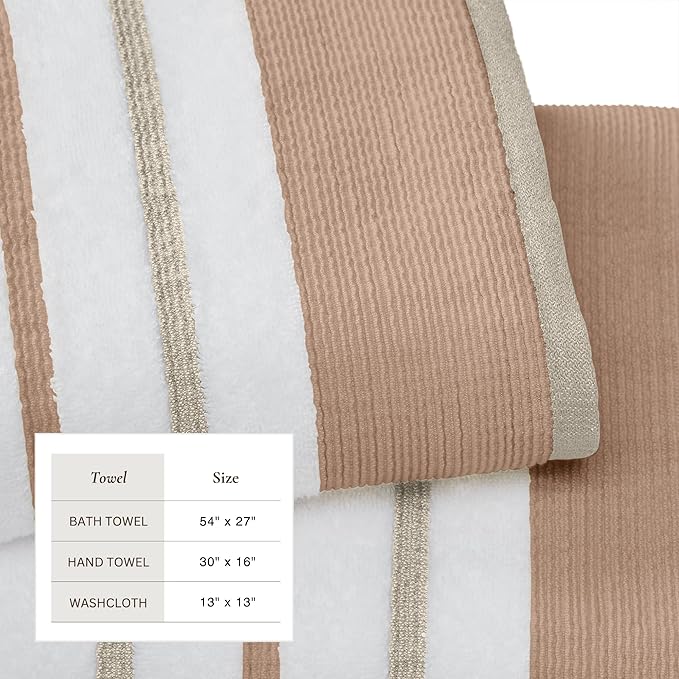 Decorative Bath Towel Set - Luxury Cotton 6 Piece Towel Set - 2 Bath Towels, 2 Hand Towels, 2 Washcloths - Luxurious, Ultra-Soft, Durable Towel for Bathroom Decor (Dusty Rose / Cappuccino)