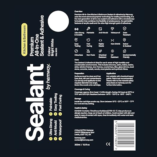 Bright White Kitchen & Bathroom Sealant & Adhesive Hybrid Polymer | Superior to Silicone Caulk Sealant | Waterproof, Odorless, Paintable | Ideal for Around Bathtub, Shower, Kitchen - 300ml 3 Pack