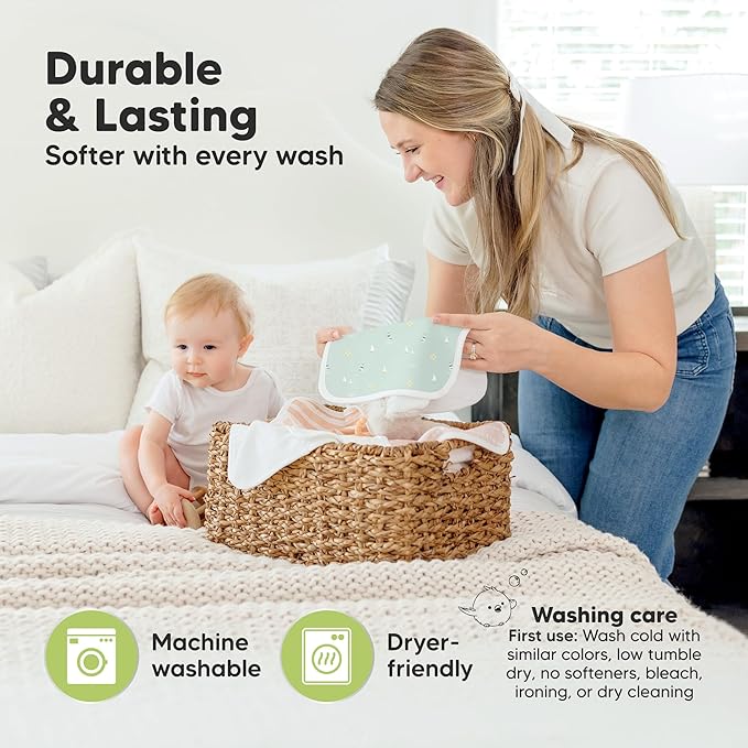 6-Pack Cotton Baby Washcloths for Newborn - Organic Cotton Muslin Soft Wash Cloths for Babies, Infant, Kids, Toddler Towels for Boy, Girl, Super Absorbent Face Cloths, Scratch-free Baby Rags (Vessels)