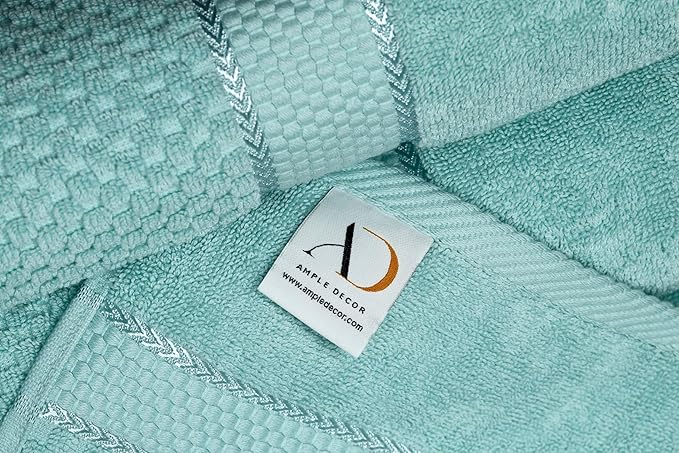 Ample Decor Bathroom Hand Towel 18 X 28 Inch 600 GSM 100% Cotton - Popcorn Textured Towel - 6Pcs Mint Green