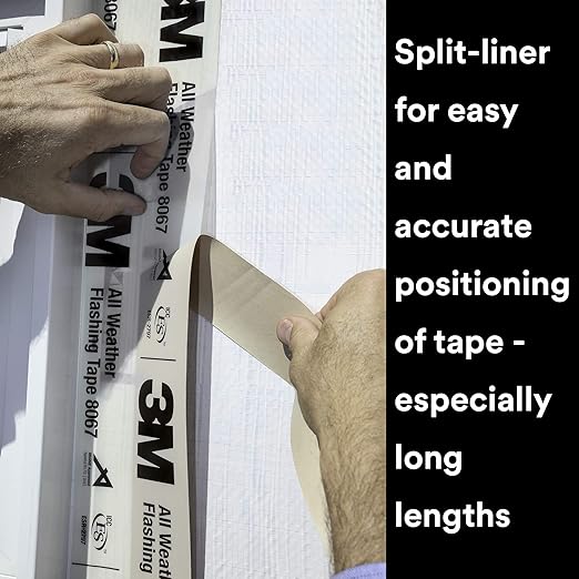 3M All Weather Flashing Tape 8067, 2 in x 75 ft, 1 Roll, Adhesive Backed Split Liner, Prevents Moisture Intrusion, Waterproof Flashing Seals Doors, Windows, Openings in Wood Frame Construction, Tan