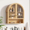 Large Arched Wall Cabinet with Acrylic Door, Large Wooden Wall Mounted Bathroom Cabinet, Modern Hanging Medicine Cabinet with Adjustable Shelf and Open Shelf, Natural Oak