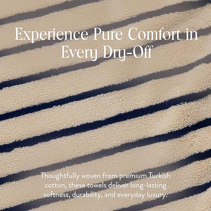 Brooklinen Super-Plush Turkish Cotton Bath Towels - Set of 2 - Cotton, 820 GSM, Highly Absorbent, Machine Washable, Perfect for Home & Bathroom (30" x 58", Striped Navy)