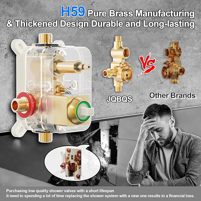 Shower System Modern Rain 8 inches Brass Faucet Set With Valve and Diverter Shower Mixer With Handheld High Pressure Square Rainfall Shower Valve (8'' Wall Mount, Brushed Gold)