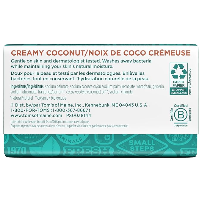 Tom's of Maine Natural Beauty Bar Soap, Creamy Coconut With Virgin Coconut Oil, 5 oz. 6-Pack (Packaging May Vary)