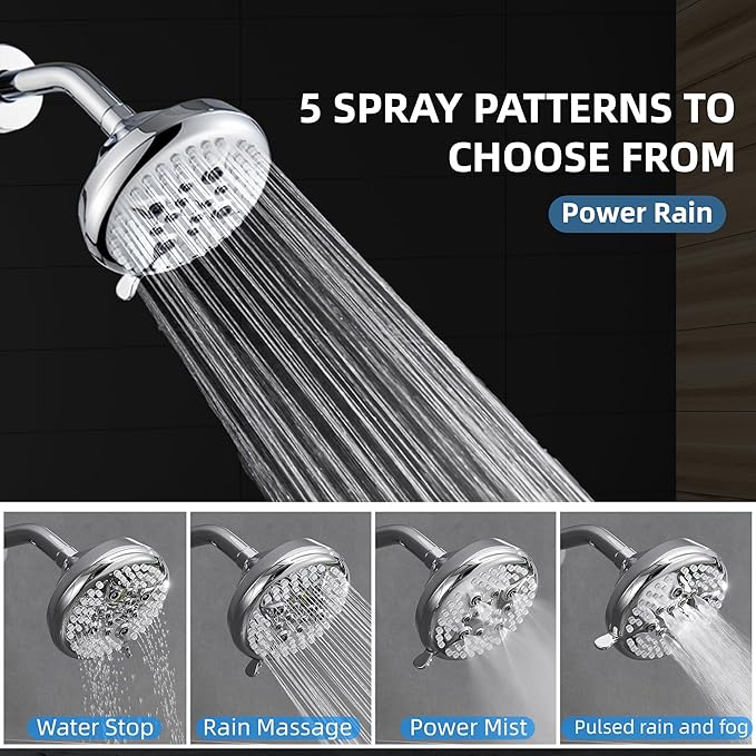 KINSE Tub shower faucet set, 5-Inchs bathtub faucet set,Single-Handle Shower Faucet set,5+1 Functions shower system,chrome shower set With tub spout (Shower Valve Included) chrome