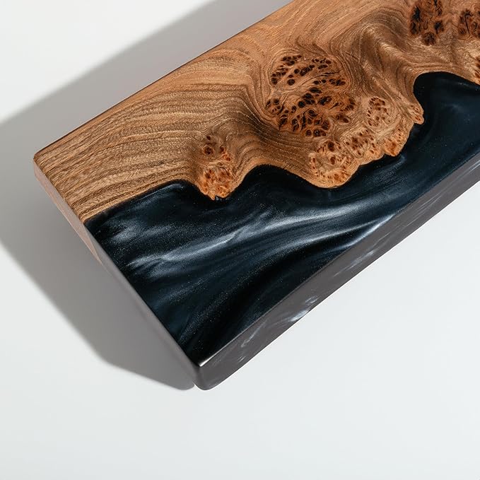 RWA Live Edge Floating Shelf – Unique Wood Floating Shelf for Wall Decor, Living Room, Bedroom, or Bathroom – Stylish Decorative Wall Shelves for Home & Office (Live Edge, Black - 12x6)